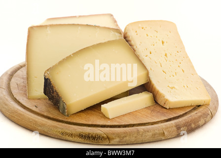 Mountain cheese colletion as closeup on a chopping board Stock Photo