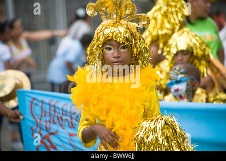 Trinidad Junior Carnival -  golden girl from ' Memories of Great Band Leaders' by Vanessa & Champ mas camp Stock Photo