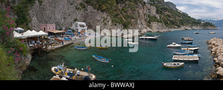 Italy Europe Marina-Beach Conca dei Marini Amalfi coast Spring Campania region mountains marina harbor harbo Stock Photo