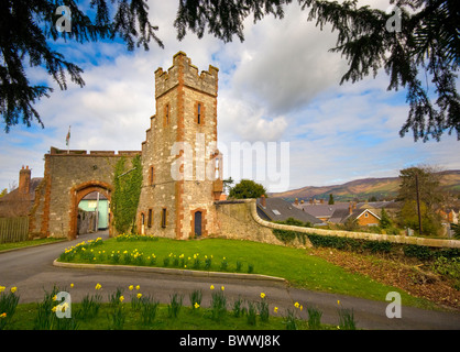 Entrance to Ruthin Castle, demolished by Oliver Cromwell, now an hotel. Ruthin Denbighshire Wales Stock Photo
