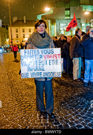 Paris, France, AIDS Demonstration, 'World Aids Day', Trans Activist Marching holding Sign, Street, Night (Chris) Stock Photo