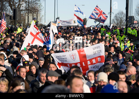 English Defence League protestors march through the centre of Nuneaton Stock Photo