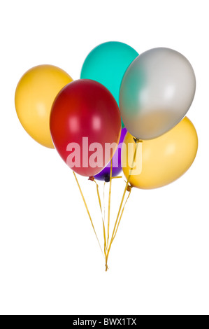 Bunch of colorful balloons against a white background. Stock Photo