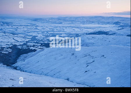 Dawn view of winter landscape from Summit of Pen Y Fan, Brecon Beacons national park, Wales Stock Photo