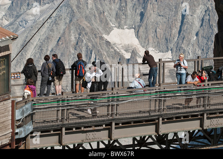 The bridge viewing platform Aiguille du midi cable car station Chamonix, Haute-Savoie, France massif du Mont Blanc. Stock Photo