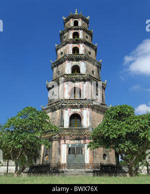 trees Gee up culture Thien Mu pagoda Vietnam Asia religion tower rook Stock Photo