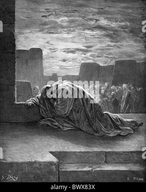 Gustave Doré; The Prophet Ezra in Prayer; Black and White Engraving Stock Photo