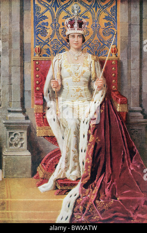 Queen Elizabeth Enthroned and Crowned, May 12, 1937. From The Sphere, Coronation Record Number published 1937. Stock Photo