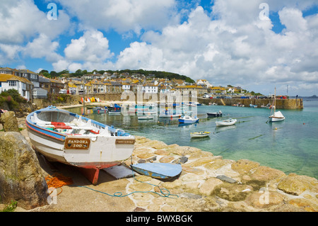 Mousehole Cornwall Small fishing boats in Mousehole harbour Cornwall England GB UK Europe Stock Photo