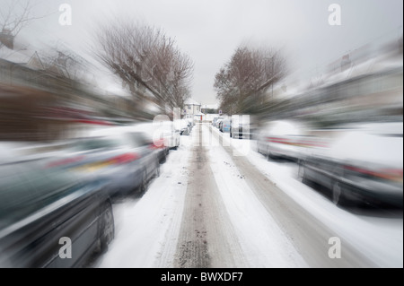 Suburban London Street in Snow, 2 December 2010 Stock Photo