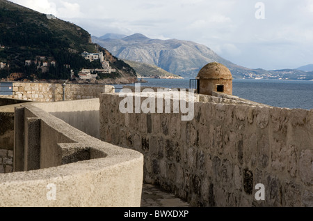 View along the walls of Dubrovnik Old Town looking East down the Dalmatian coast on the Adriatic Sea Stock Photo