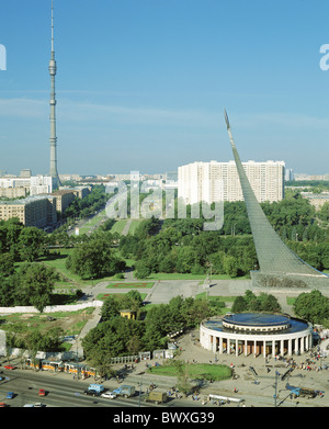 Moscow park Russia Sputnik monument street tele-tower tele-rook Ostankino overview Stock Photo