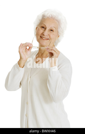 old man on the couch smiling Stock Photo