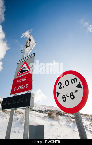 Road closed signs on Kirkstone Pass, Lake District, UK. Stock Photo