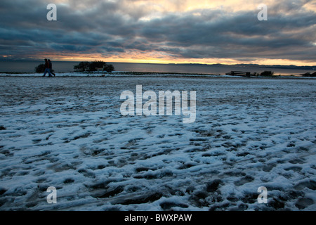 winter sunset on the coast Stock Photo