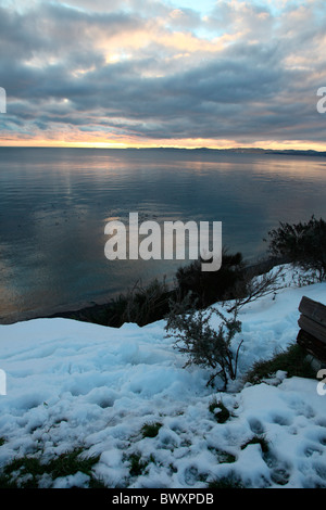 winter sunset on the coast Stock Photo