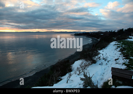 winter sunset on the coast Stock Photo