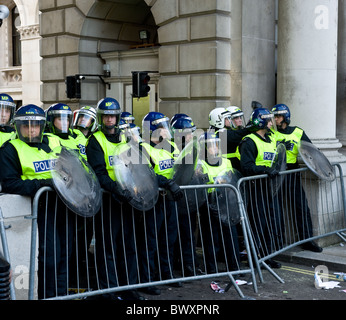 Metropolitan Police in riot gear at a demonstration in London. Stock Photo