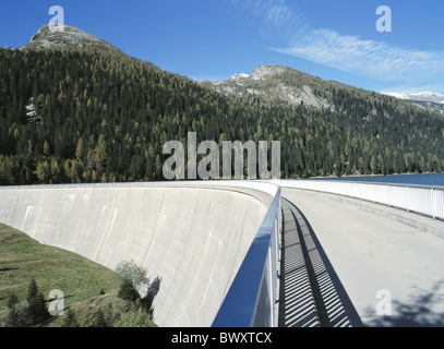cutting part mountains energy Graubunden Grisons San Bernadino Switzerland Europe dam dam wall reservoir Stock Photo