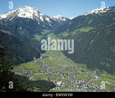 mountains aerial photo Mayerhofen Austria Europe Tyrol Zillertal Stock Photo