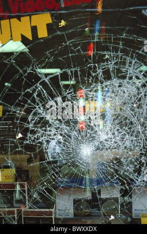 broken glass shattered window pane shop-window glass glass splinter splinter vandalism burglary break-in po Stock Photo