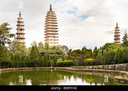 The three pagodas, San Ta Si, Dali, Yunnan Province, China Stock Photo