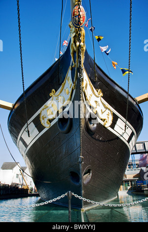 Prow of Brunel's first ocean liner SS Great Britain in dry dock at Bristol's floating harbour Stock Photo