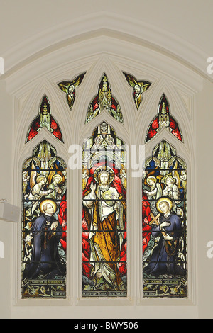 Sacred Heart Stained Glass Window at Our Lady of the Annunciation, Bishop Eton, Liverpool, Merseyside, England, United Kingdom Stock Photo