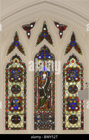 Stained Glass Window of St. Edward the Confessor at Our Lady of the Annunciation, Liverpool, Merseyside, England, United Kingdom Stock Photo