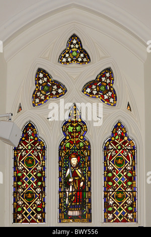Stained Glass Window of St Oswald at Our Lady of the Annunciation, Bishop Eton, Liverpool, Merseyside, England, United Kingdom Stock Photo
