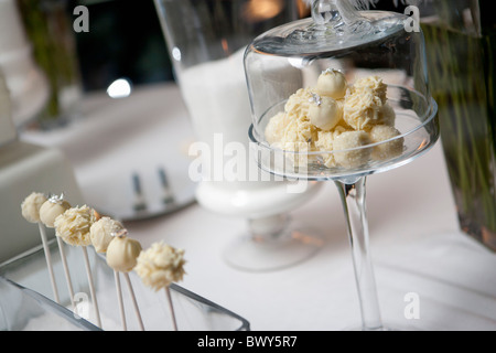 Close-up of Truffles on Dessert Table at Wedding Stock Photo