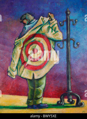 Illustration of Man With a Target on the Back of His Jacket Stock Photo