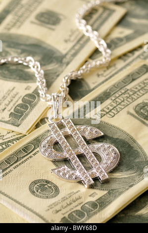 American Currency and Dollar Sign Necklace Stock Photo