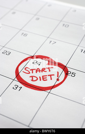 Calendar with Start Diet Circled Stock Photo