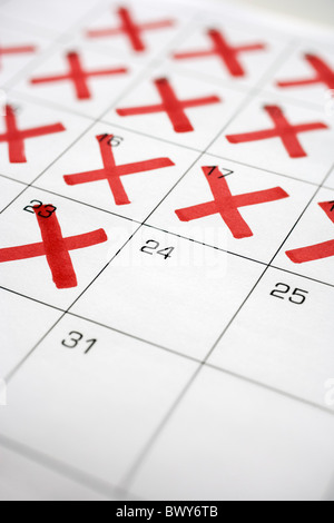 Calendar with X's up to the 24th Stock Photo