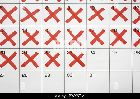 Calendar with X's up to the 24th Stock Photo