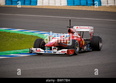 Fernando Alonso at the 2010 Jerez practice in his FERRARI, Formula 1 car at the  practice, spain Stock Photo