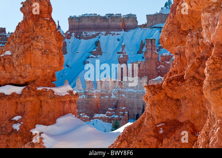 Snow-covered Hoodoos from Queens Garden Trail Bryce Canyon National Park Utah USA Stock Photo