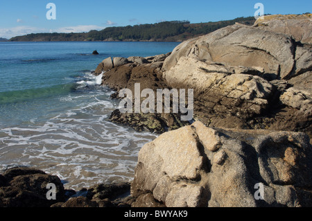 Granitic coast. Ria de Vigo, Cangas, Galicia, Spain. Stock Photo