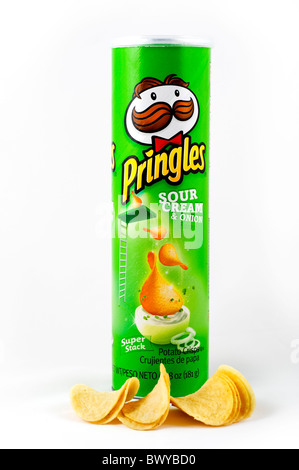 Tube of Pringles Sour Cream and Onion Potato Crisps, USA Stock Photo