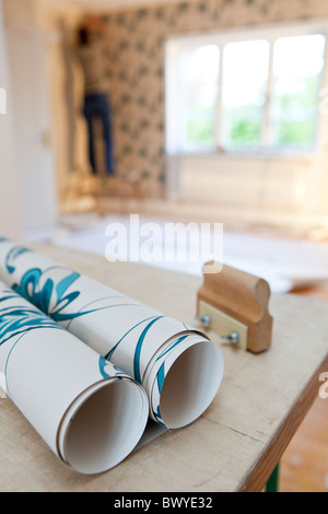 Setting up wallpaper.Nashulta,Sweden Stock Photo