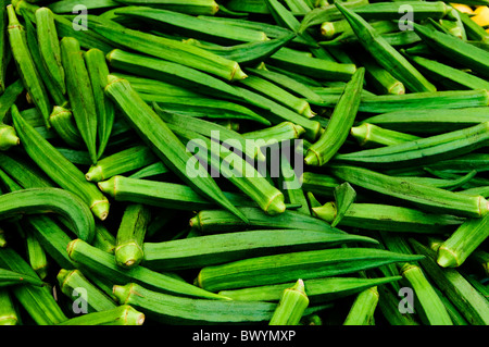Selection of Okra at outdoor food market Stock Photo
