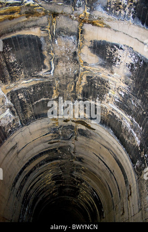 Lime bonding agent used in construction of train tunnels drips from concrete and forming artistic patterns, Hiawatha Trail Stock Photo