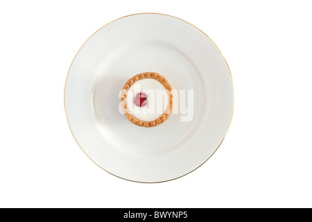 Solitary bakewell bun on a white plate plus clipping path Stock Photo