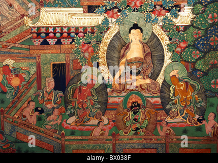 Exquisite painted Shakyamuni Tangka, Tibet, China Stock Photo