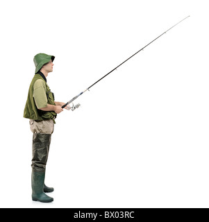 A full length portrait of a fisherman holding a fishing pole Stock Photo