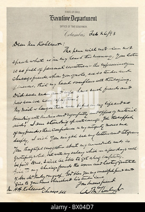 Letter from Governor McKinley to Mr. Kohlsaat, February 26, 1893 Stock Photo