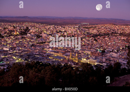 at night city Estado de Zacatecas full moon Mexico Central America America moon night overview town Zacat Stock Photo