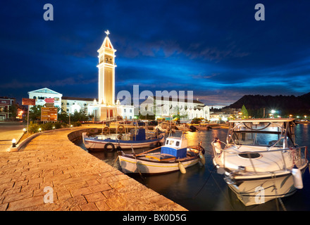 Greece - Zakynthos Island, Ionian Sea, harbour and St. Dionysios Church, Zakynthos city Stock Photo