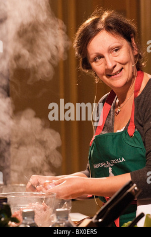 Chef, Mary Contini of Valvona and Crolla in Edinburgh gives a masterclass in cookery at the Assembly Rooms in Edinburgh Stock Photo